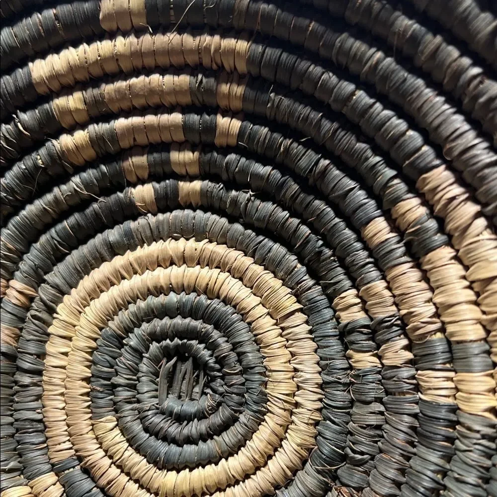 Vintage Hand-Coiled Native American Basket Tray, Southwestern Geometric Design,